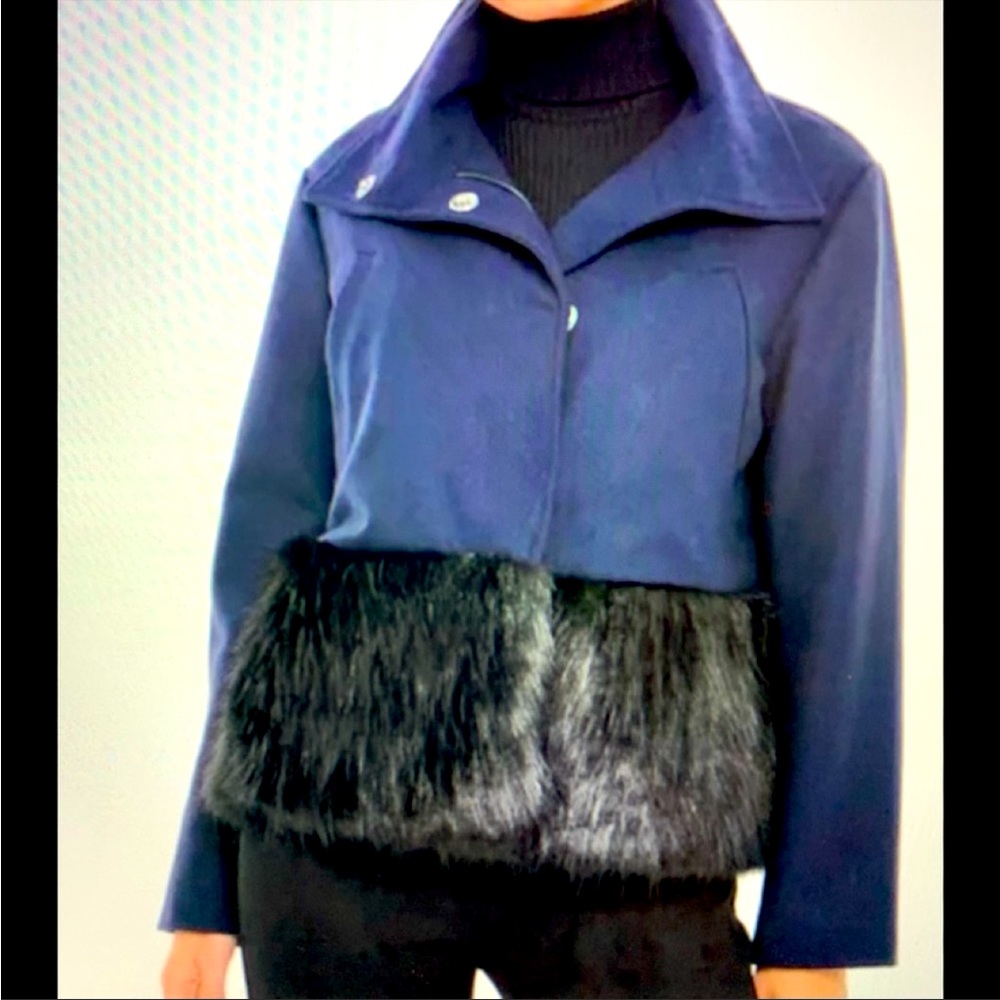 Tuckernuck Maxwell Wool Blend Navy Blue Fur Trim Jacket Womens XL Y20322T